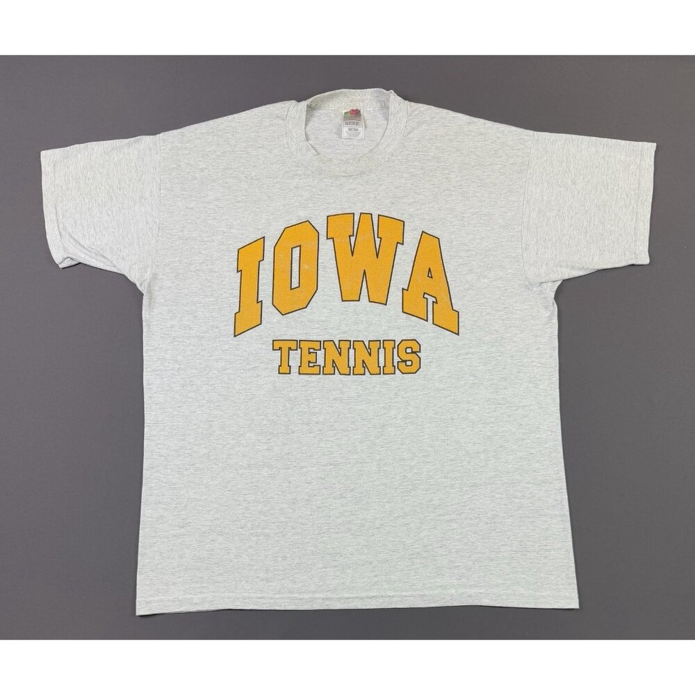 Vintage 90s Iowa University Hawkeye NCAA Tennis Grey Shirt XL Promo Sports Rare